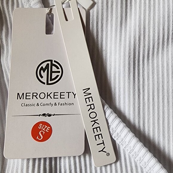 MEROKEETY Ribbed Knit Button Sleeveless Summer White Shirt Sz Small NWT - Picture 6 of 6